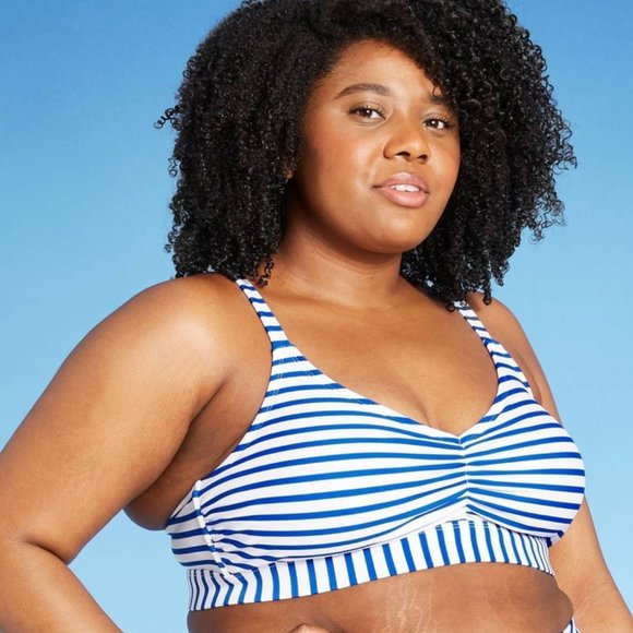 Kona Sol Plus Size Bikini Top Blue Stripe, 20W - Picture 1 of 11